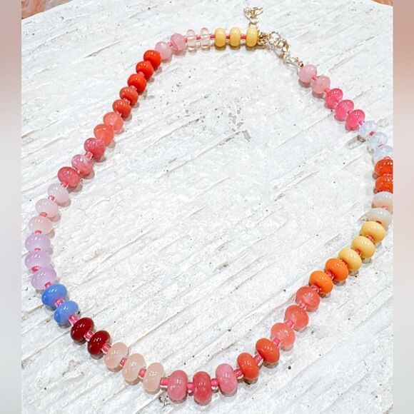 bohemian rainbow beaded necklace A406 - Picture 4 of 4